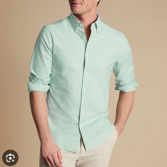 Charles Tyrwhitt Light Green Button Down Stretch Oxford Slim Fit Shirt Large NWT - Picture 1 of 4